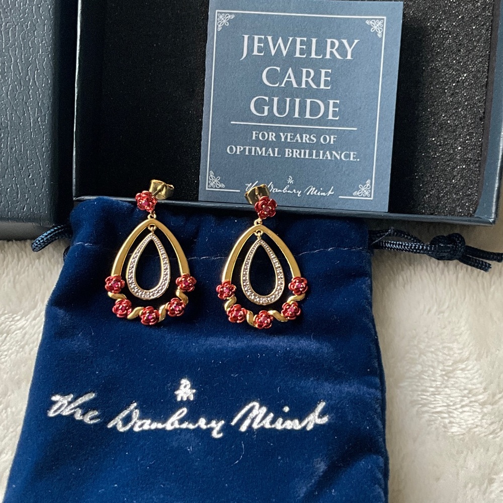 Danbury Mint Gold Earrings with Red Accents